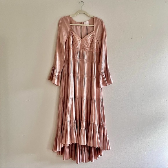 Cinq a Sept Nina tiered satin shimmery midi dress in trut champagne size 6 - Picture 5 of 12